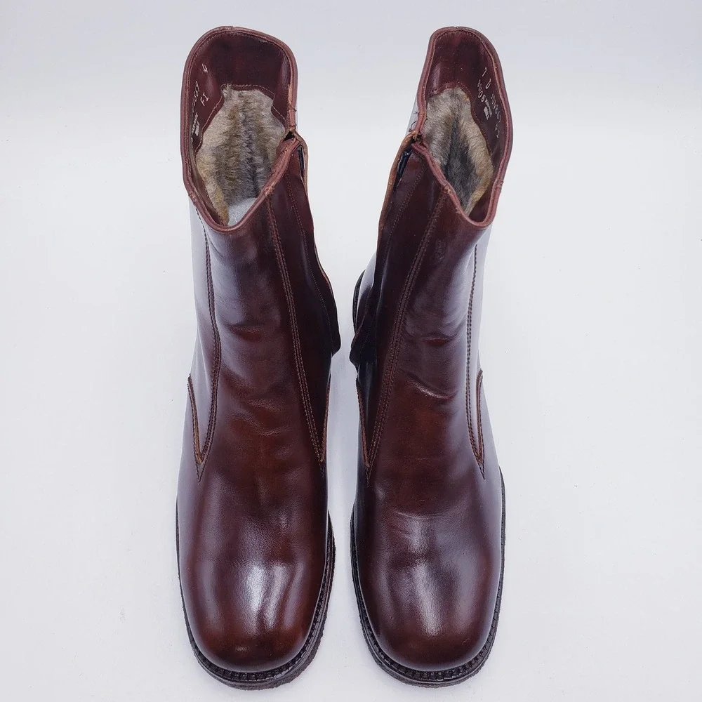 Vintage‎ Florsheim Zip Up Boots Brown Leather Faux Fur Lined Mens Size 7 D